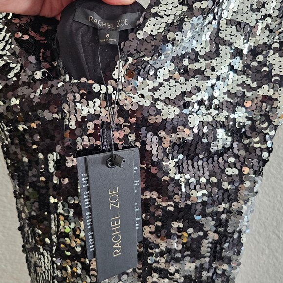 NWT | Rachel Zoe Venus Silver Black Sequin Evening Gown Maxi Dress Size 6 - Picture 5 of 10